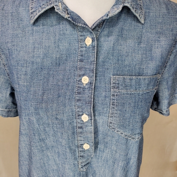 GAP Chambray Popover Denim Shirt Dress in Indigo 100% Cotton Size XS Petite - Picture 7 of 12